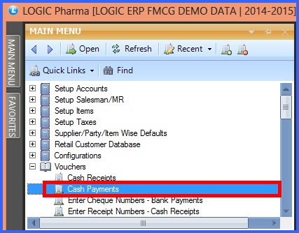 fmcg cash payments menu